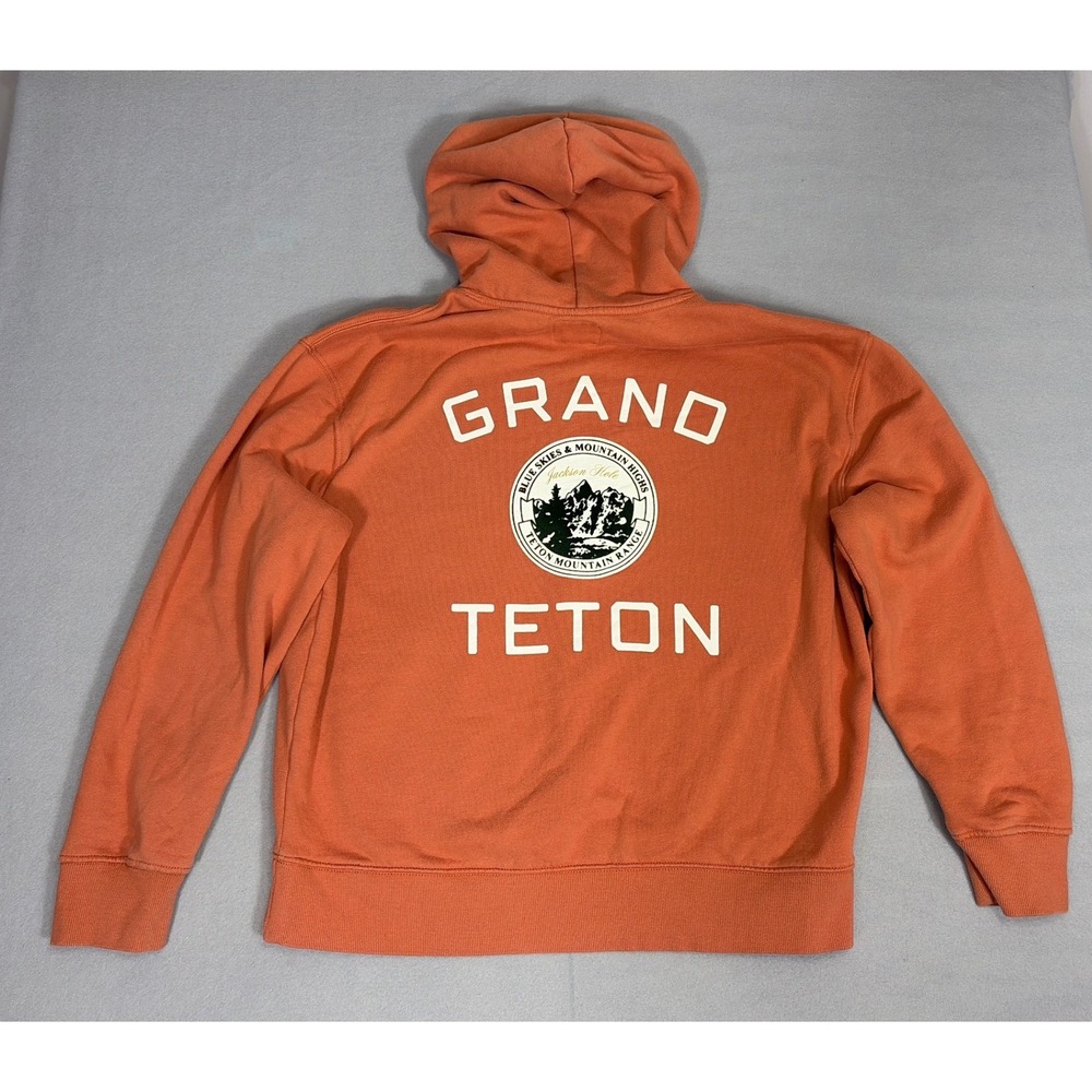 Grand Teton Jackson Hole Hoodie velvet Orange Mountain Graphic Sweatshirt Men XL